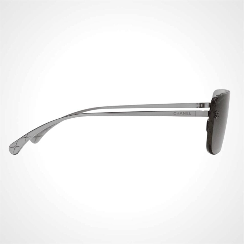 New CHANEL Sunglasses Ruthenium Metal Rimless Shield Mask Brown Lens CC Logo - Picture 3 of 5